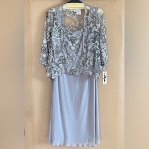 Emma Street Gray Floral Dress with Sheer Overlay